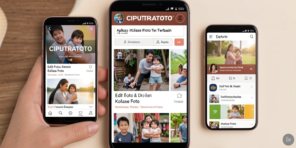 Tampilan antarmuka aplikasi CIPUTRATOTO yang intuitif dan fitur kolase foto.