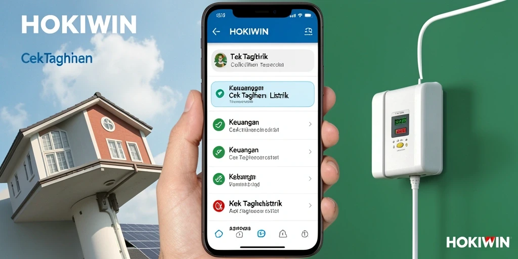 Tampilan aplikasi HOKIWIN dengan fitur cek tagihan listrik.