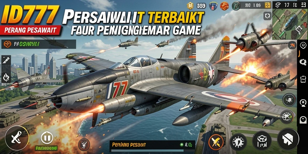 Antarmuka game Perang Pesawat ID777 yang menampilkan pertempuran mendebarkan.