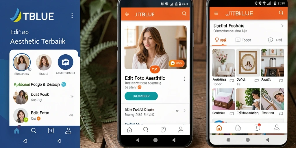 Tampilan antarmuka aplikasi JTBLUE dengan fitur Edit Foto Aesthetic.