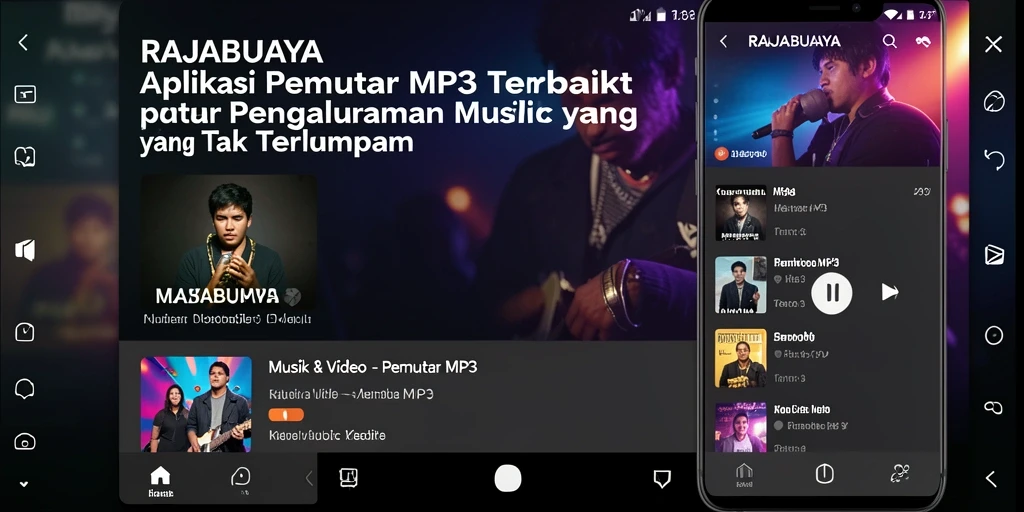 Tampilan antarmuka aplikasi Pemutar MP3 RAJABUAYA yang menarik dan modern.
